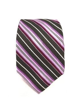 Alfred Sung Men’s 100% Silk Striped Tie Purple Black White Corporate Workwear